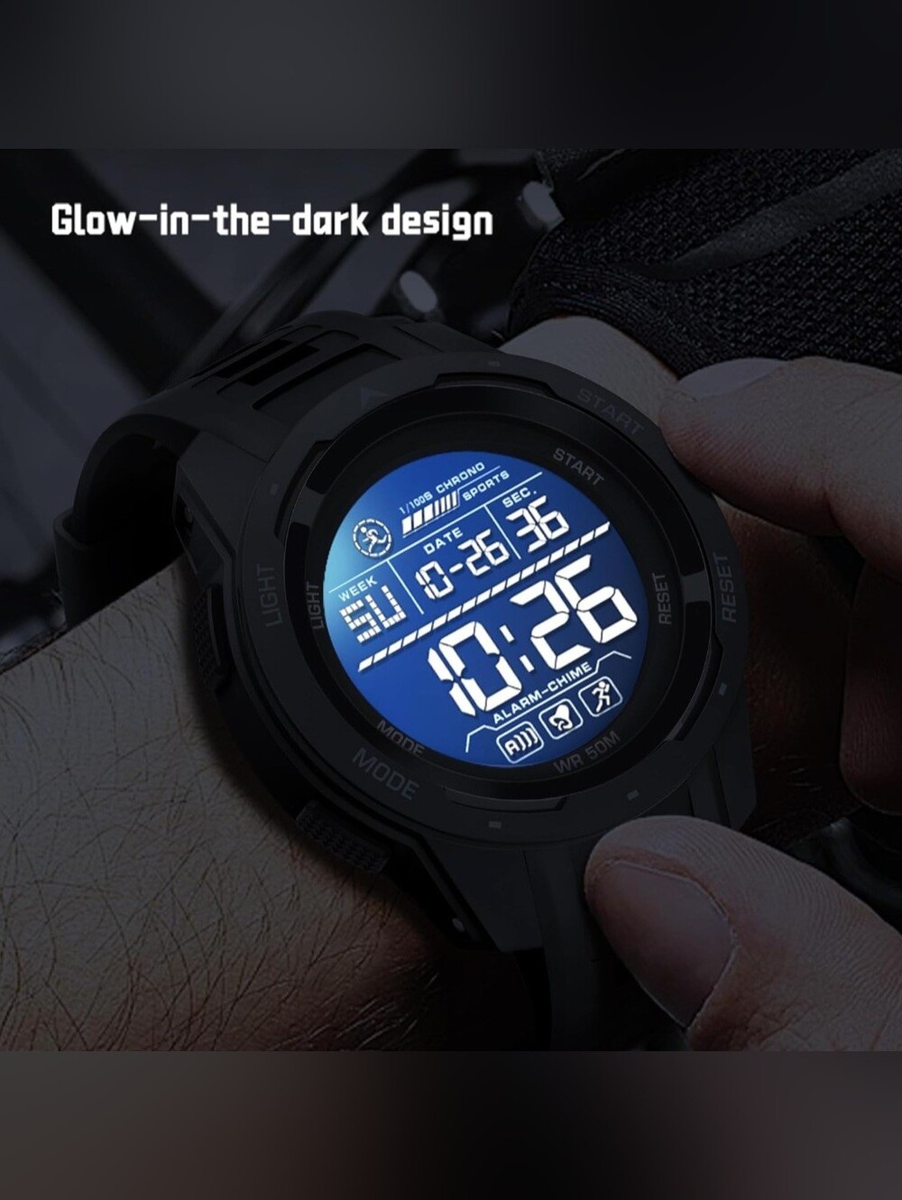 Dual Function Digital Sports Watch, Waterproof 5ATM, LED, Military Style - Picture 2 of 7